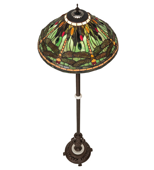 Meyda Lighting Tiffany Dragonfly 71" Mahogany Bronze Floor Lamp With Multi-Colored Shade Glass