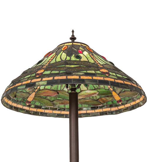 Meyda Lighting Tiffany Dragonfly 71" Mahogany Bronze Floor Lamp With Multi-Colored Shade Glass