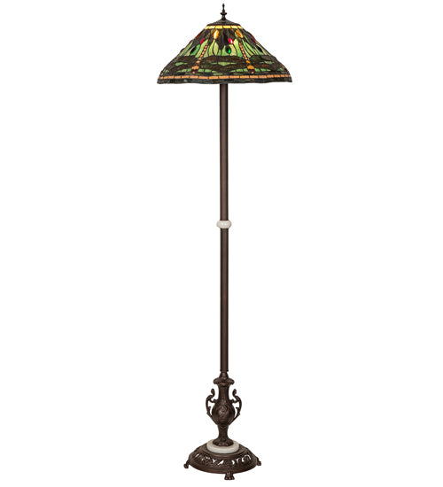 Meyda Lighting Tiffany Dragonfly 71" Mahogany Bronze Floor Lamp With Multi-Colored Shade Glass