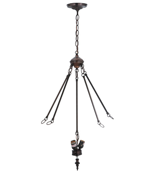 Meyda Lighting Tiffany Edwardian 23" 3-Light Mahogany Bronze Inverted Pendant Light With Multi-Colored Stained Shade Glass