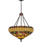 Meyda Lighting Tiffany Edwardian 23" 3-Light Mahogany Bronze Inverted Pendant Light With Multi-Colored Stained Shade Glass