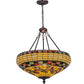 Meyda Lighting Tiffany Edwardian 23" 3-Light Mahogany Bronze Inverted Pendant Light With Multi-Colored Stained Shade Glass