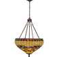 Meyda Lighting Tiffany Edwardian 23" 3-Light Mahogany Bronze Inverted Pendant Light With Multi-Colored Stained Shade Glass