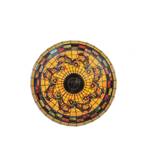 Meyda Lighting Tiffany Edwardian 23" 3-Light Mahogany Bronze Inverted Pendant Light With Multi-Colored Stained Shade Glass