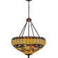 Meyda Lighting Tiffany Edwardian 23" 3-Light Mahogany Bronze Inverted Pendant Light With Multi-Colored Stained Shade Glass