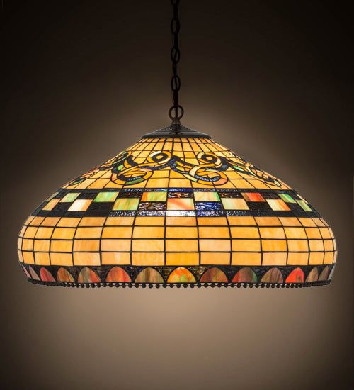 Meyda Lighting Tiffany Edwardian 23" 3-Light Mahogany Bronze Pendant Light With Brown & Beige Stained Shade Glass