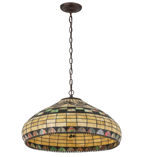 Meyda Lighting Tiffany Edwardian 23" 3-Light Mahogany Bronze Pendant Light With Brown & Beige Stained Shade Glass