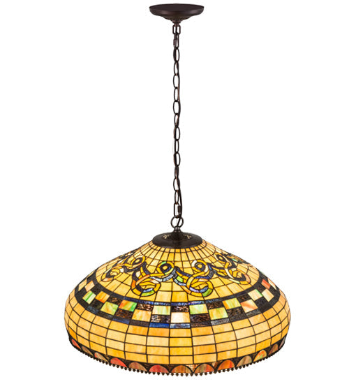 Meyda Lighting Tiffany Edwardian 23" 3-Light Mahogany Bronze Pendant Light With Brown & Beige Stained Shade Glass