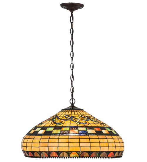 Meyda Lighting Tiffany Edwardian 23" 3-Light Mahogany Bronze Pendant Light With Brown & Beige Stained Shade Glass