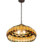 Meyda Lighting Tiffany Edwardian 23" 3-Light Mahogany Bronze Pendant Light With Brown & Beige Stained Shade Glass