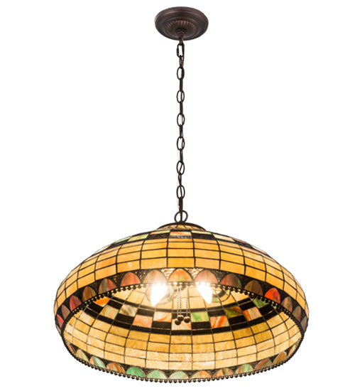 Meyda Lighting Tiffany Edwardian 23" 3-Light Mahogany Bronze Pendant Light With Brown & Beige Stained Shade Glass