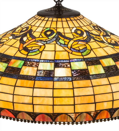 Meyda Lighting Tiffany Edwardian 23" 3-Light Mahogany Bronze Pendant Light With Brown & Beige Stained Shade Glass