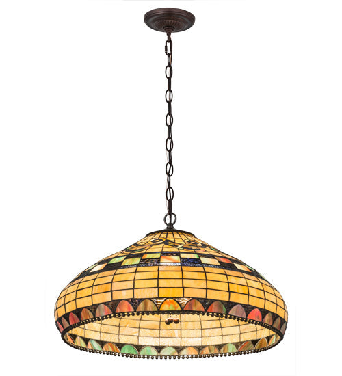 Meyda Lighting Tiffany Edwardian 23" 3-Light Mahogany Bronze Pendant Light With Brown & Beige Stained Shade Glass