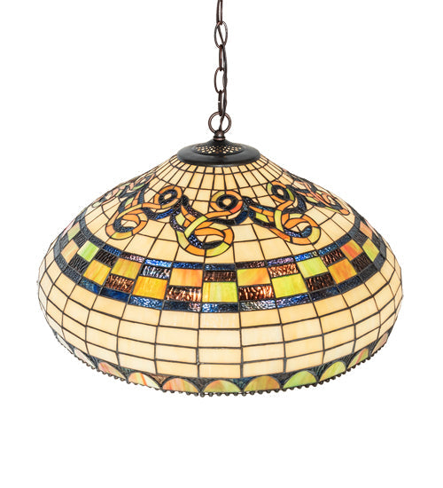 Meyda Lighting Tiffany Edwardian 23" 9-Light Mahogany Bronze Pendant Light With Multi-Colored Stained Shade Glass