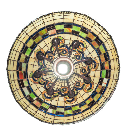 Meyda Lighting Tiffany Edwardian 23" 9-Light Mahogany Bronze Pendant Light With Multi-Colored Stained Shade Glass
