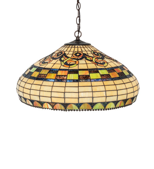 Meyda Lighting Tiffany Edwardian 23" 9-Light Mahogany Bronze Pendant Light With Multi-Colored Stained Shade Glass