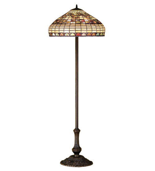 Meyda Lighting Tiffany Edwardian 63" 3-Light Mahogany Bronze Floor Lamp With Multi-Colored Stained Shade Glass