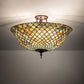 Meyda Lighting Tiffany Fishscale 24" 3-Light Mahogany Bronze Flush Mount Light With Green & Blue Shade Glass