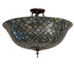 Meyda Lighting Tiffany Fishscale 24" 3-Light Mahogany Bronze Flush Mount Light With Green & Blue Shade Glass