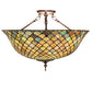 Meyda Lighting Tiffany Fishscale 24" 3-Light Mahogany Bronze Flush Mount Light With Green & Blue Shade Glass