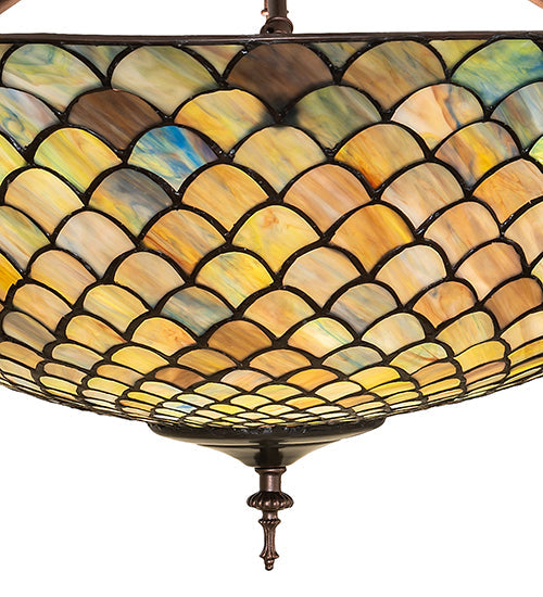 Meyda Lighting Tiffany Fishscale 24" 3-Light Mahogany Bronze Flush Mount Light With Green & Blue Shade Glass
