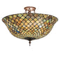 Meyda Lighting Tiffany Fishscale 24" 3-Light Mahogany Bronze Flush Mount Light With Green & Blue Shade Glass