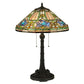 Meyda Lighting Tiffany Floral 27" 2-Light Mahogany Bronze Table Lamp With Multi-Colored Shade Glass