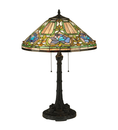 Meyda Lighting Tiffany Floral 27" 2-Light Mahogany Bronze Table Lamp With Multi-Colored Shade Glass