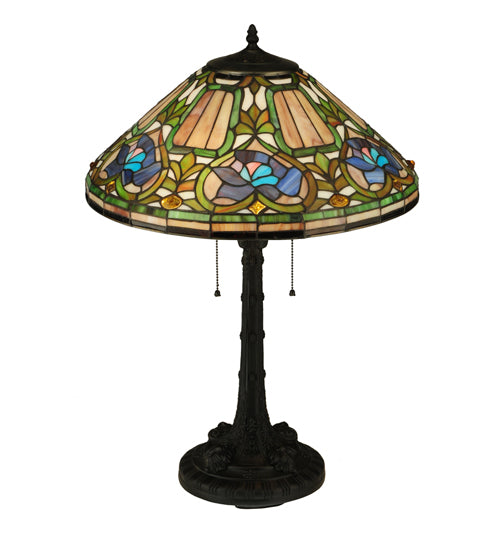 Meyda Lighting Tiffany Floral 27" 2-Light Mahogany Bronze Table Lamp With Multi-Colored Shade Glass