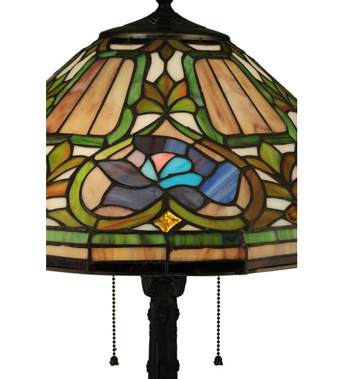 Meyda Lighting Tiffany Floral 27" 2-Light Mahogany Bronze Table Lamp With Multi-Colored Shade Glass