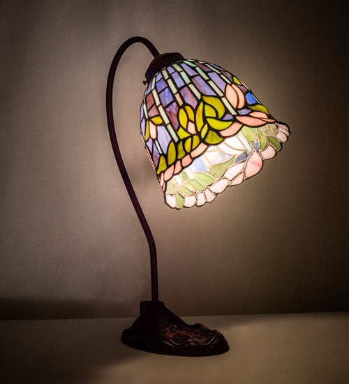 Meyda Lighting Tiffany Flowering Lotus 18" Mahogany Bronze Desk Table Lamp With Multi-Colored Stained Shade Glass
