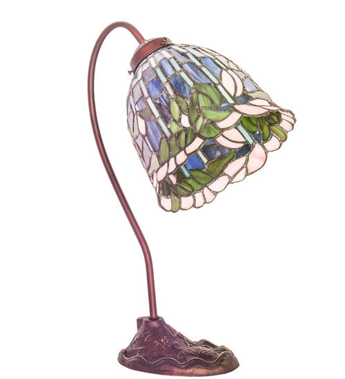 Meyda Lighting Tiffany Flowering Lotus 18" Mahogany Bronze Desk Table Lamp With Multi-Colored Stained Shade Glass