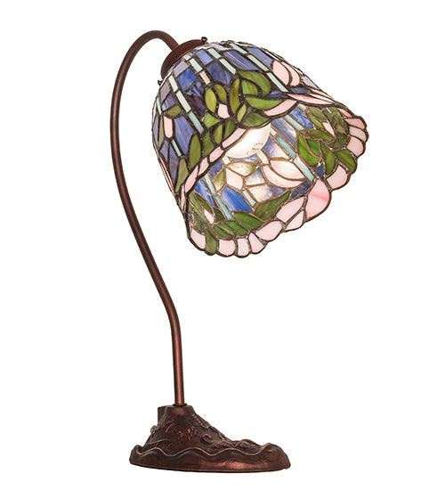Meyda Lighting Tiffany Flowering Lotus 18" Mahogany Bronze Desk Table Lamp With Multi-Colored Stained Shade Glass