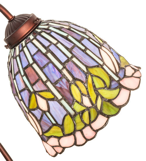 Meyda Lighting Tiffany Flowering Lotus 18" Mahogany Bronze Desk Table Lamp With Multi-Colored Stained Shade Glass