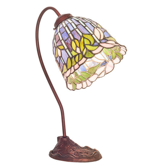 Meyda Lighting Tiffany Flowering Lotus 18" Mahogany Bronze Desk Table Lamp With Multi-Colored Stained Shade Glass