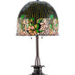 Meyda Lighting Tiffany Flowering Lotus 32" 3-Light Mahogany Bronze Table Lamp With Multi-Colored Shade Glass