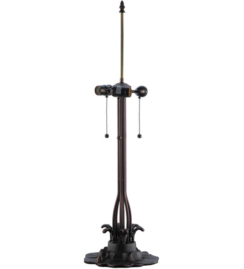 Meyda Lighting Tiffany Flowering Lotus 32" 3-Light Mahogany Bronze Table Lamp With Multi-Colored Shade Glass