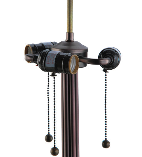 Meyda Lighting Tiffany Flowering Lotus 32" 3-Light Mahogany Bronze Table Lamp With Multi-Colored Shade Glass