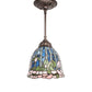 Meyda Lighting Tiffany Flowering Lotus 8" Mahogany Bronze Mini Pendant Light With Multi-Colored Stained Shade Glass