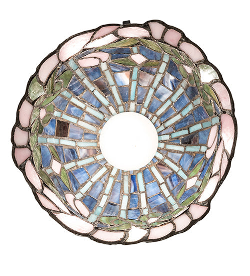 Meyda Lighting Tiffany Flowering Lotus 8" Mahogany Bronze Mini Pendant Light With Multi-Colored Stained Shade Glass