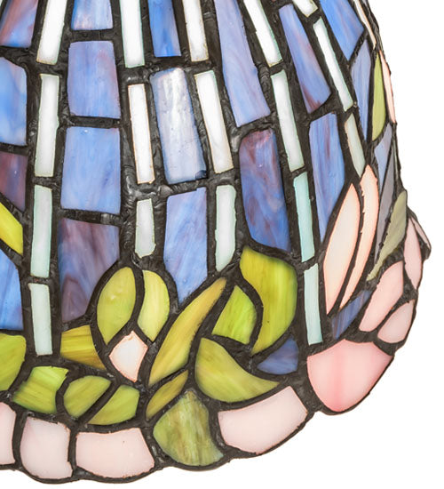 Meyda Lighting Tiffany Flowering Lotus 8" Mahogany Bronze Mini Pendant Light With Multi-Colored Stained Shade Glass