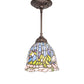 Meyda Lighting Tiffany Flowering Lotus 8" Mahogany Bronze Mini Pendant Light With Multi-Colored Stained Shade Glass