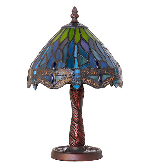 Meyda Lighting Tiffany Hanginghead Dragonfly 12" Mahogany Bronze Mini Table Lamp With Multi-Colored Shade Glass and Mosaic Base