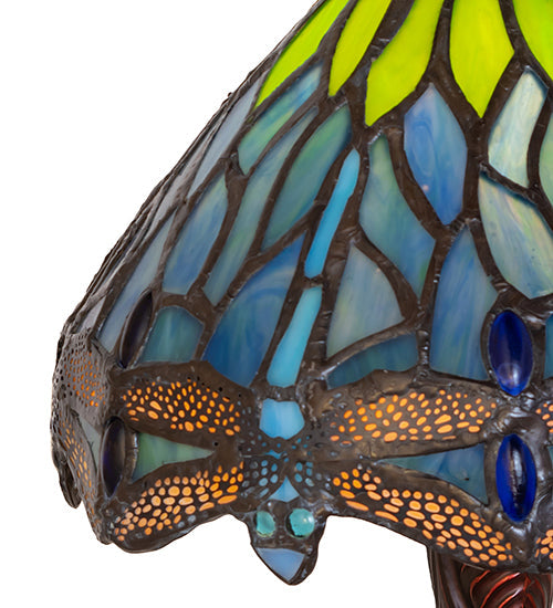 Meyda Lighting Tiffany Hanginghead Dragonfly 12" Mahogany Bronze Mini Table Lamp With Multi-Colored Shade Glass and Mosaic Base