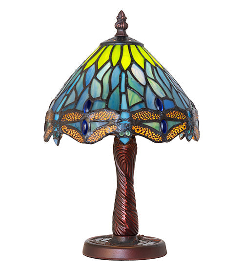 Meyda Lighting Tiffany Hanginghead Dragonfly 12" Mahogany Bronze Mini Table Lamp With Multi-Colored Shade Glass and Mosaic Base