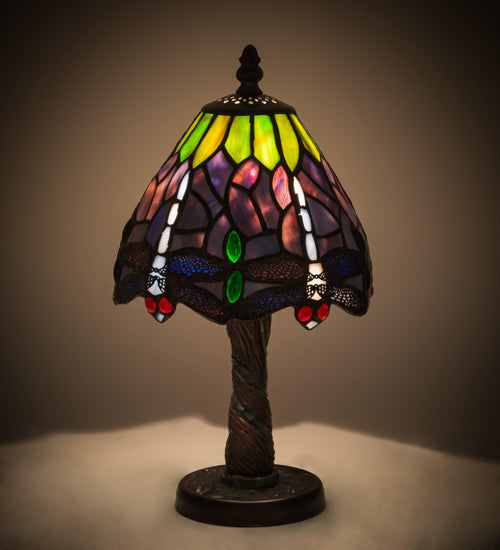 Meyda Lighting Tiffany Hanginghead Dragonfly 12" Mahogany Bronze Table Lamp With Multi-Colored Shade Glass