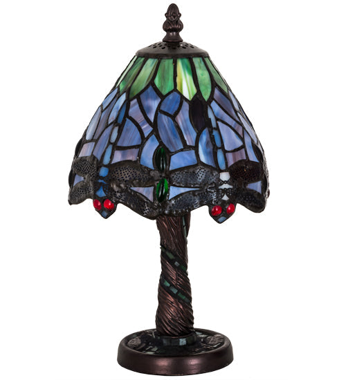 Meyda Lighting Tiffany Hanginghead Dragonfly 12" Mahogany Bronze Table Lamp With Multi-Colored Shade Glass