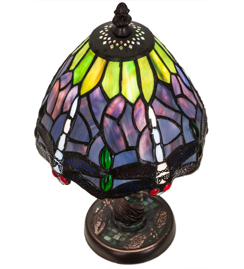Meyda Lighting Tiffany Hanginghead Dragonfly 12" Mahogany Bronze Table Lamp With Multi-Colored Shade Glass