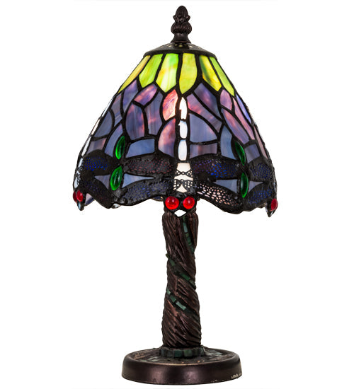 Meyda Lighting Tiffany Hanginghead Dragonfly 12" Mahogany Bronze Table Lamp With Multi-Colored Shade Glass