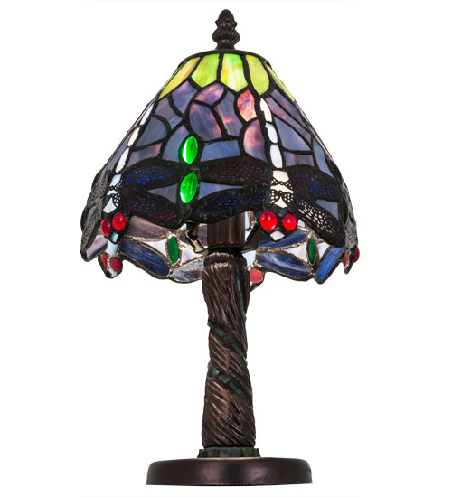 Meyda Lighting Tiffany Hanginghead Dragonfly 12" Mahogany Bronze Table Lamp With Multi-Colored Shade Glass